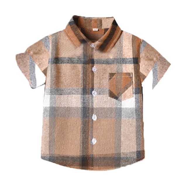 TZEWGL Casual Shirt For Toddler Short Sleeve Cartoon Plaid Prints Blouse For Infnants size 8-9T
