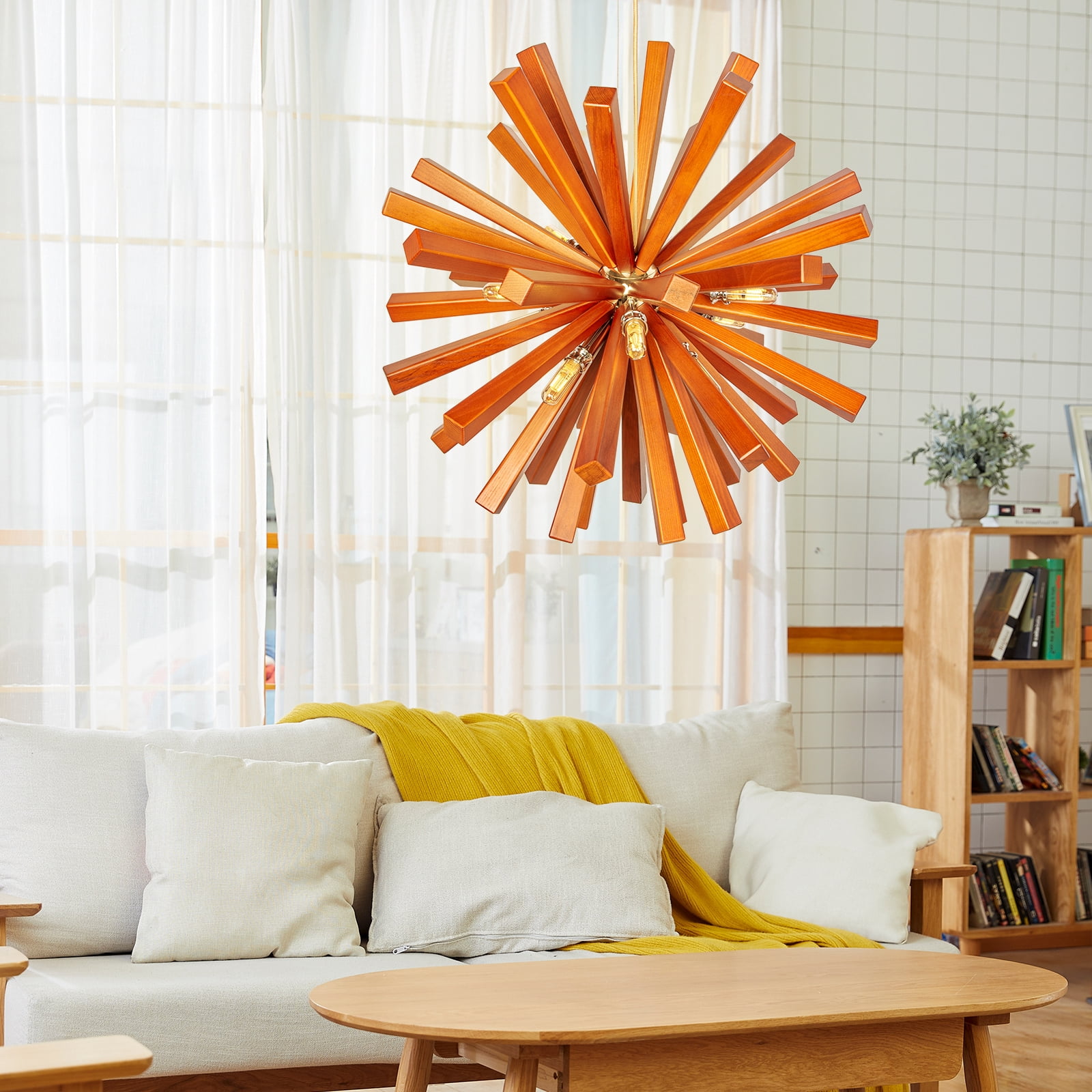 Arturesthome 10 Lights Pendant Lighting Fixtures for Kitchen Island, Wood Chandelier, Handmade Woven Hanging Ceiling Light for Living Room Bedroom