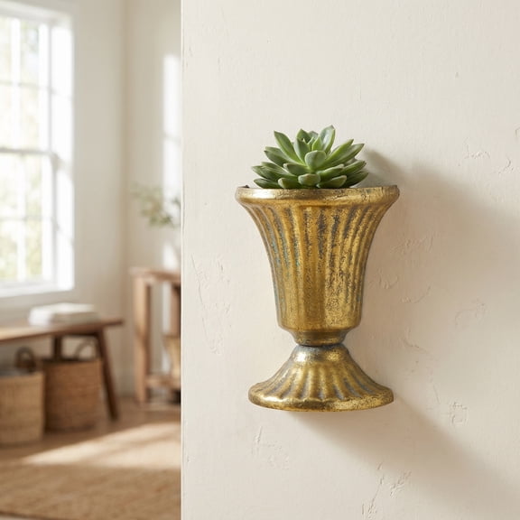 TABLZONE Vintage Golden Iron Wall Vase for Indoor Outdoor Decor Space-Saving