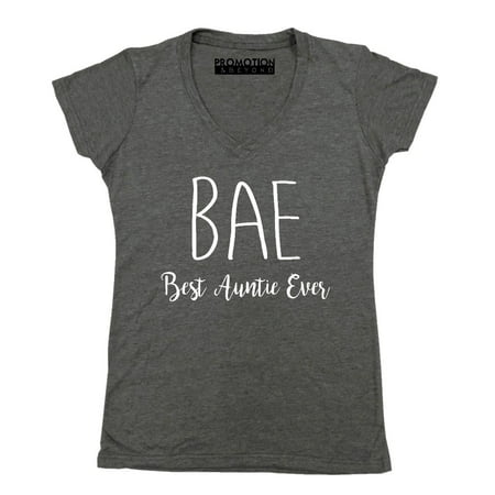 P&B BAE Best Auntie Ever Funny Women's V-neck, Heather Charcoal, (Best Prime Rib Ever)