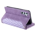 thumbnail image 4 of SaniMore for Samsung Galaxy S24 Plus Wallet Case, Wrist/Crossbody Lanyard, 3D Lattice PU Leather Kickstand Zipper Purse Card Slots Magnetic Clasp Shockproof TPU Shell Anti-drop, Purple, 4 of 10