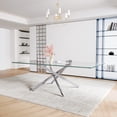 thumbnail image 3 of 78" Rectangular Glass Dining Table for 6 People, Modern Tempered Glass Kitchen Table with X-Shaped Stainless Steel Legs, Dining Table for Dining Room, Living Room, Office, 3 of 7