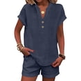 thumbnail image 5 of Summer 2 Piece Sets for Women 2026 Trendy Button Decor Tops, Drawstring Shorts Ladies 2 Piece Sets Navy L, 5 of 5