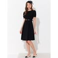 thumbnail image 3 of Vestido de trabajo elegante para mujer Vestidos de manga corta con cuello barco y cinturón Negro M, 3 of 4
