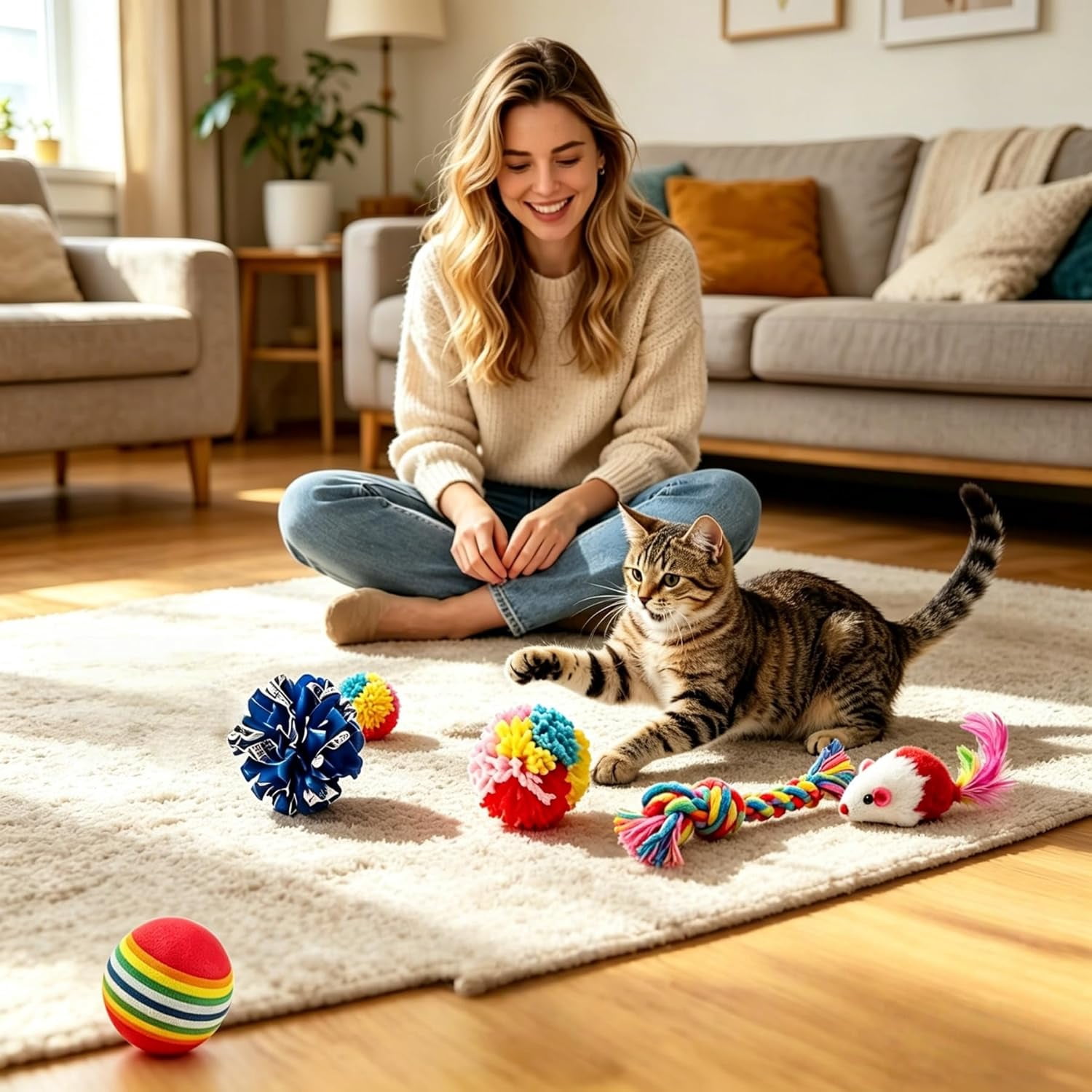 11 PCS Interactive Cat Toy for Indoor Cats, Kitten Toys with 4 Hanging Door Cat Toys and 7 Multiple Replacement Heads for Indoor Self Play & Exercise