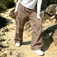thumbnail image 5 of Hueook Pants for Women Drawstring Waist Cargo Pants Loose Fit Casual Trousers with Pockets Fall Khaki XL, 5 of 7