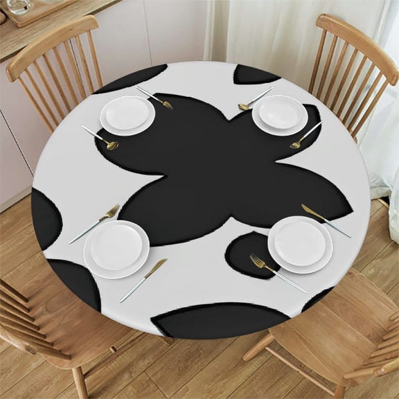 HAOXIT Black and White Pattern Round Fitted Tablecloth with Elastic Edged Table Cover for Round Table 31-35