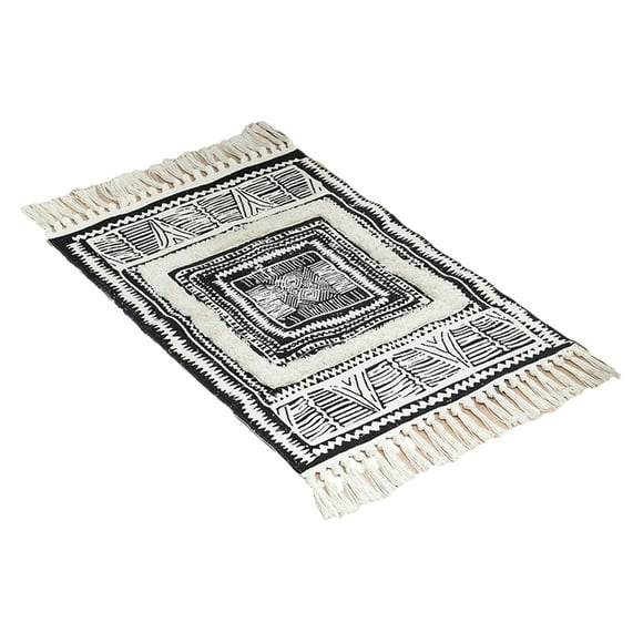maskred Exotic Style Woven Rug Moroccan Inspired Durable And Materials Polyester Woven Carpets Easy To Clean Indoor Decoration Black 60*90cm 1Set