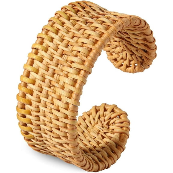 Rattan Bracelet Handmade Lightweight Straw Wicker Braid Cuff Bangle Bracelet Statement Adjustable Bohemian Rattans Woven Chunky Bracelets for Summer Wrist Jewelry