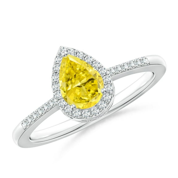 ANGARA Pear Lab Grown Yellow Diamond Ring with Halo for Women in 925 Sterling Silver (Size-7x5mm| Clarity-VS) | April Birthstone, Anniversary, Jewelry Gift for Women | Lab-Grown Yellow Diamond Ring