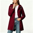 thumbnail image 3 of Womens Outdoor Jacket Plus Size Hooded Waterproof Long Sleeve Solid Color Plaid Lined Winter Casual Daily Outdoor Mid Length Jacket Raincoat with Pockets, 3 of 4