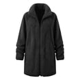 thumbnail image 2 of BXJX Womens Fleece Jackets, Stand Collar Long Sleeve Full Zip Mid Length Warm Outerwear with Pockets Black Size S, 2 of 9