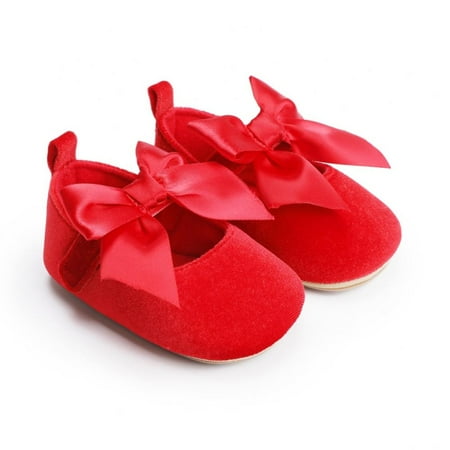 

Baby Girls Mary Jane Flats Anti-Slip Rubber Sole Bow Toddler Princess Dress Shoes First Walkers 0-18M