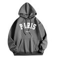 thumbnail image 3 of SMihono Paris Letter Print Sweatshirt for Women Drawstring Hoodies Oversized Trendy Comfy Crewneck Sweatshirts Casual Graphic Pullover Tops Unisex Dark Gray 10, 3 of 4