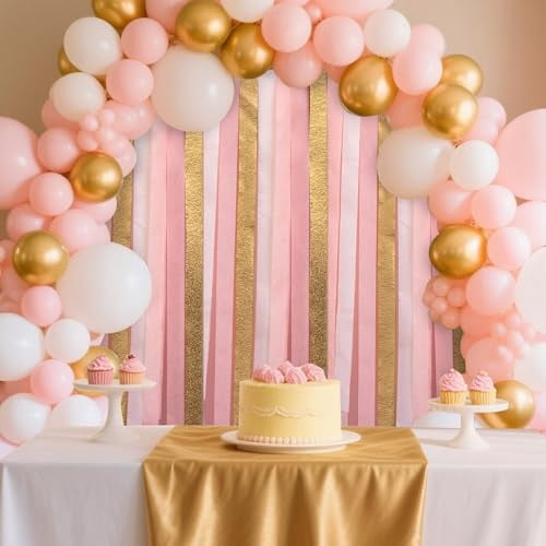 8 Rolls Pink Gold Crepe Paper Streamers for Wedding, Birthday, Bachelorette, Bridal Shower and Baby Shower Party Decorations