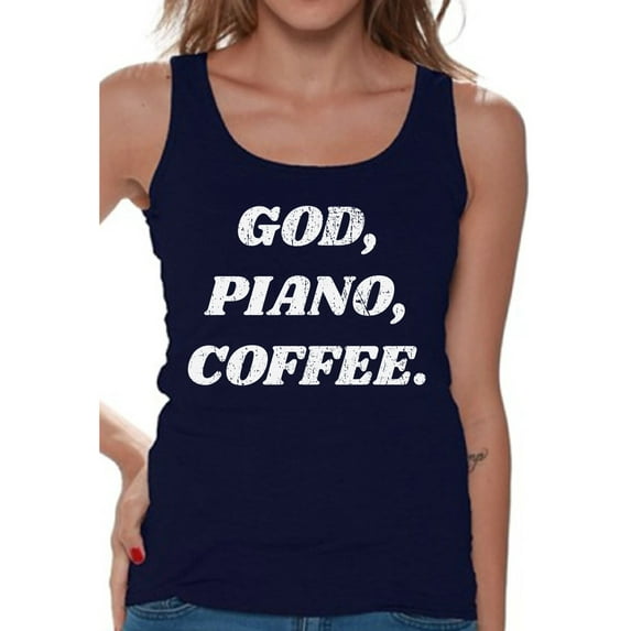 Awkward Styles God Piano Coffee Tank Top for Women Christian Clothes for Ladies Religious Womens T-Shirt Christian Gifts God Tank Top Piano Clothing Jesus T Shirt God Piano Coffee Ladies Shirt