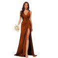 thumbnail image 3 of Vestidos de dama de honor con cuello en V y cintura fruncida de satén plisado vestido de fiesta formal YMS277, 3 of 5