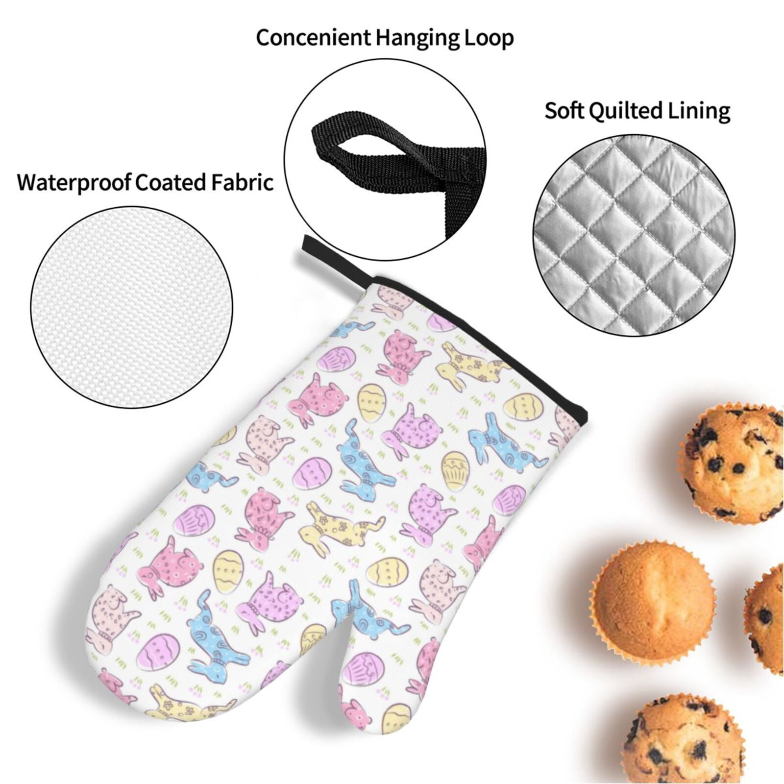 Naloa Easter Colorful Rabbit Oven Mitts and Pot Holders 4 pcs Set, Cooking Baking Grilling Kitchen Oven Glove for Cooking