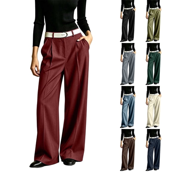 CaComMARK PI Women's Baggy Casual Dress Pants Lightweight Pleated Wide Leg Pants Loose Relaxed Fit Trousers White