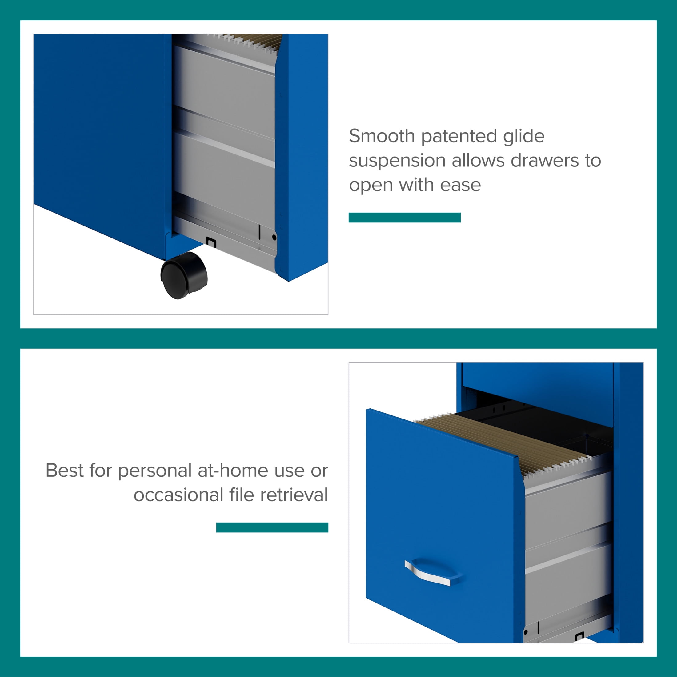 Space Solutions 18" Deep 3 Drawer Mobile Letter Width Vertical File Cabinet, Blue
