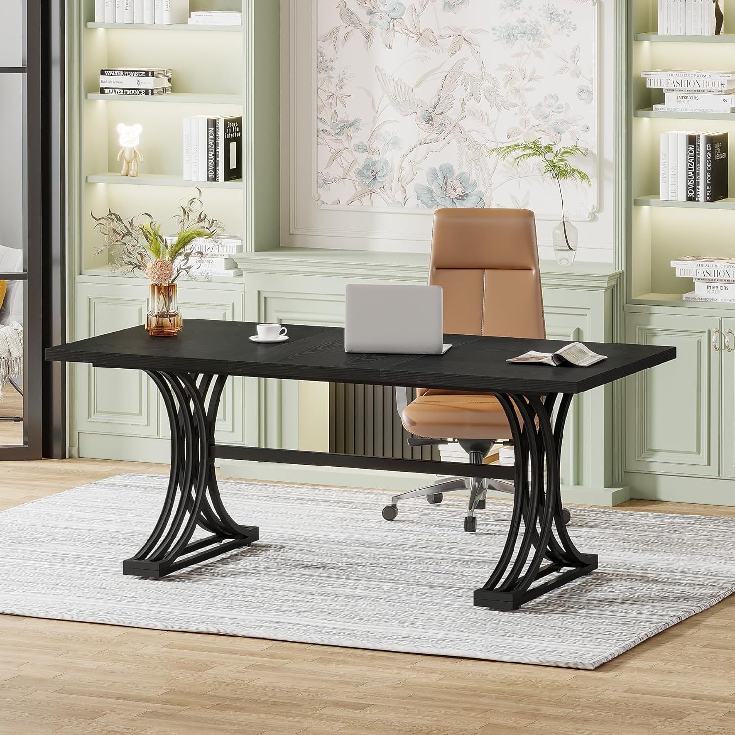 Tribesigns 63'' Executive Desk, Rustic Computer Desk with Gray Tabletop and Stylish Metal Legs