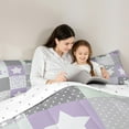 thumbnail image 4 of Feelyou Kawaii Stars Print Twin Bedding Sets 7-Piece, Dreamy Purple Cartoon Bedding Comforter Set, Teens Boys Girls Kids Reversible Sheet Sets, Microfiber Bedroom Decor, 4 of 7