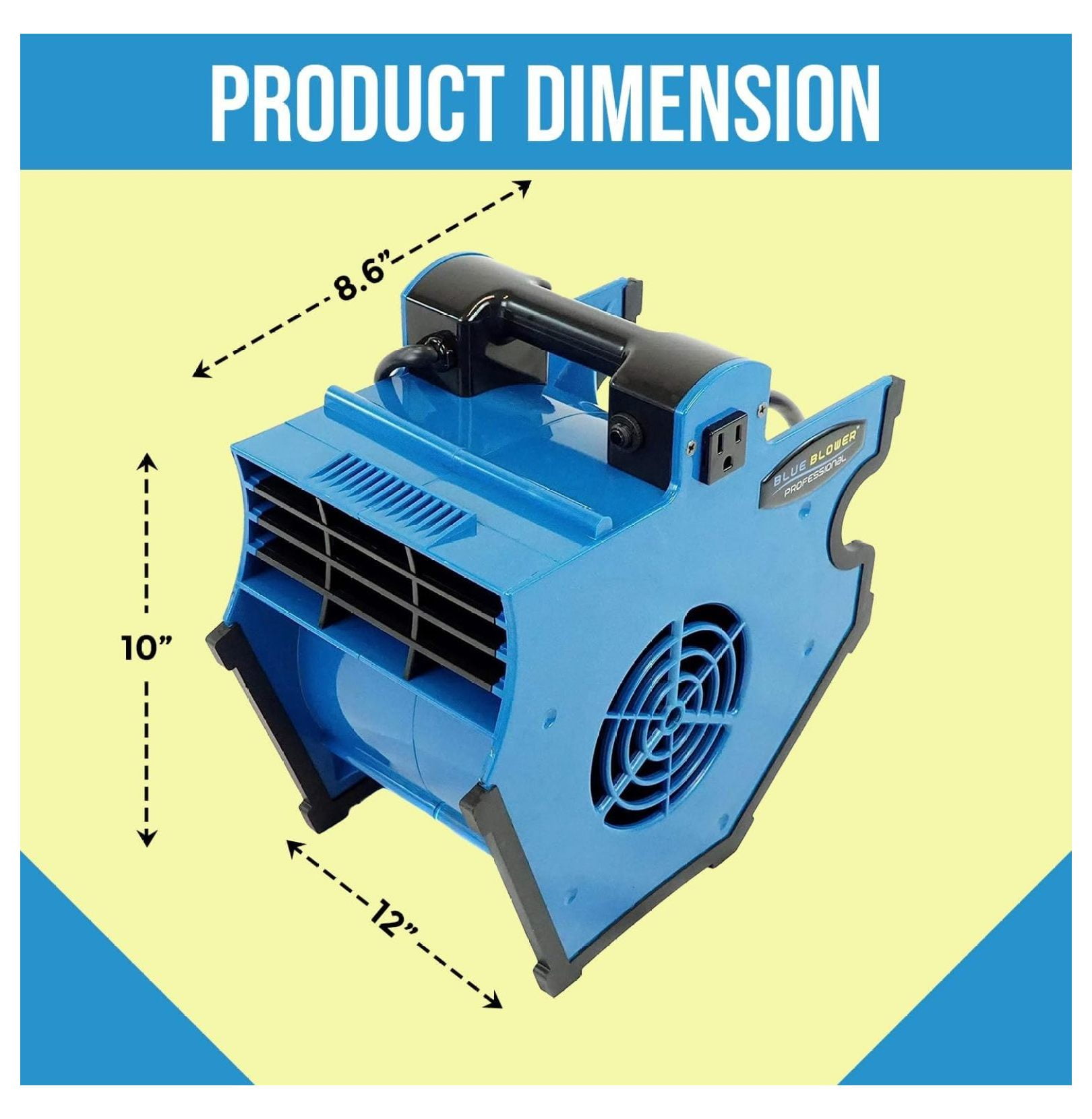 BLUE BLOWER 300 CFM 3 Speed with 2 built in outlets Adjustable Tilt Floor fan, Utility Blower, Floor Dryer for Cooling, Drying, Air Circulation, & Water Restoration