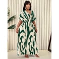 thumbnail image 3 of Green Plus Size Women V-Neck Wrap Maxi Dress With Abstract Brushstroke Print Casual Elegant Summer Dress, 3 of 6