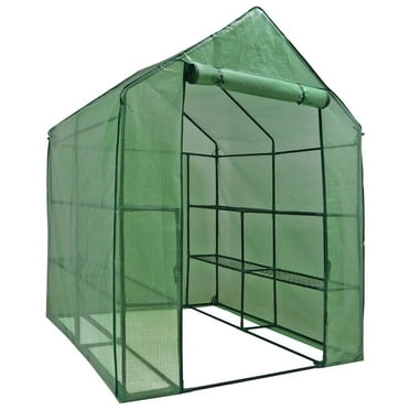 DazzAura Outdoor Portable Walk-in Greenhouse 2 Tiers 8 Shelves Garden Greenhouse with Durable PE Cover, Screen Windows, Roll Up Zipper Door Steel Frame for Growing and Storage Plants