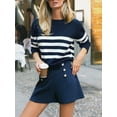 thumbnail image 7 of CUPSHE Women's Navy & White Stripe Long Sleeve Stockinette Pullover Sweater, 7 of 7