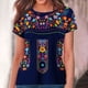thumbnail image 1 of Fiudx Ofertas Relámpago Top de Cuello Redondo de Manga Corta Estampado de Estilo Étnico para Mujer, 1 of 5