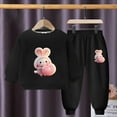 thumbnail image 2 of Jinhomg Toddler Baby Boy Fall Winter Clothes Cute Rabbit Graphic Long Sleeve Sweatshirt Tops with Joggers Pants 2 Piece Outfit Sets Black 5 Years, 2 of 4