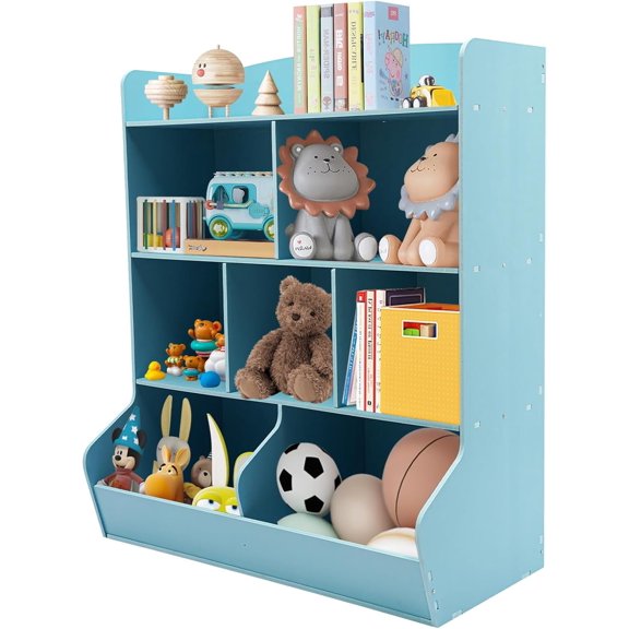 Toy Storage Organizer with Bookcase, 3 Tier Bookshelf 42.3'' H Toy Storage Cabinet for Boys Girls Storage Display for Playroom Bedroom Nursery, 170lbs Load-Bearing Capacity (Light Blue)