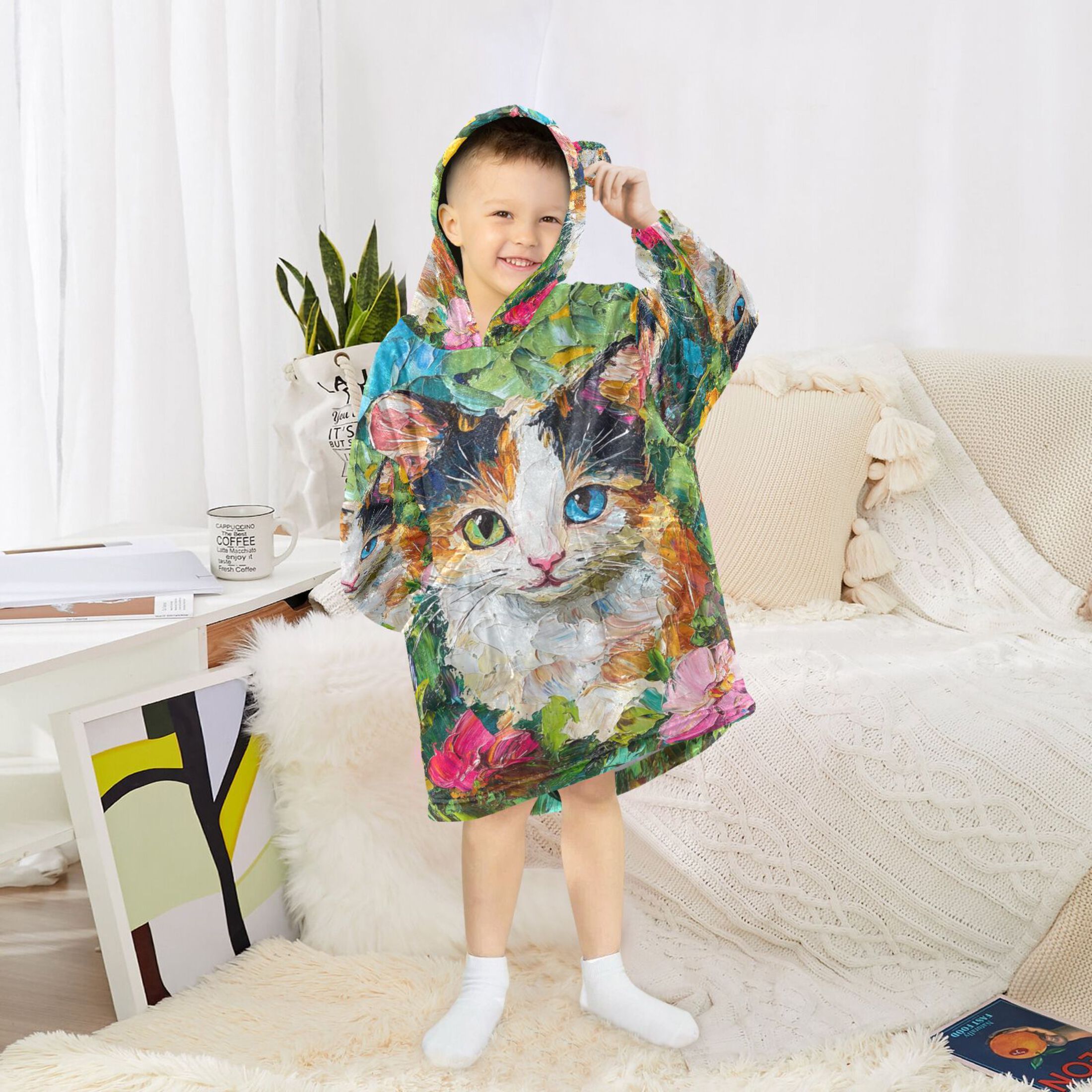 YAZAOO Kids Wearable Blanket Hoodie Warm and Cozy Eyes Of Enchantment Flannel Sweatshirt