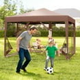 thumbnail image 2 of Gymax 10 FT x 10 FT Pop-Up Canopy Tent w/ Mesh Netting Carry Bag 8 Stakes & 4 Ropes Outdoor Rustic Brown, 2 of 10