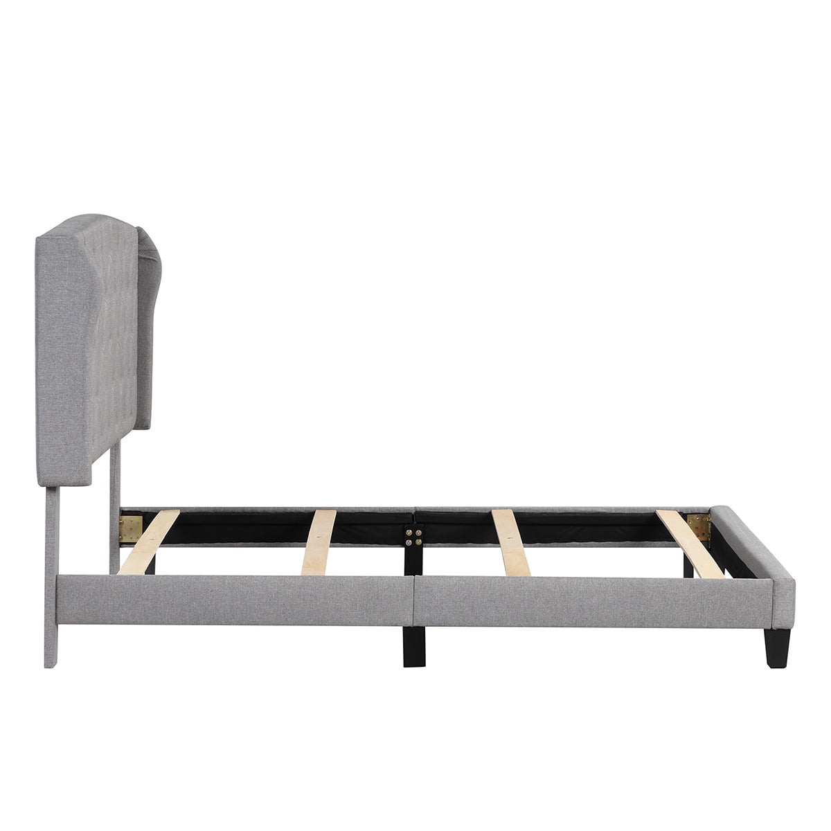 Private Jungle Upholstered Platform Bed Frame, Full Platform Bed with Upholstered Button Headboard, Gray
