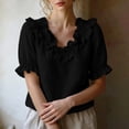 thumbnail image 5 of cocolona Summer Puff Sleeve Tops for Women Ruffle V Neck Loose Shirts Dressy Casual Solid Color Blouses, 5 of 7