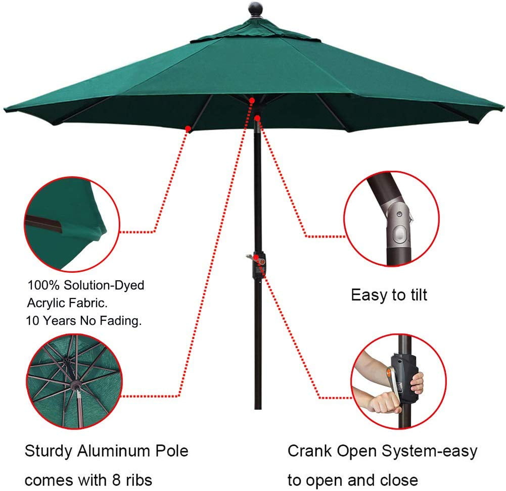 Eliteshade Sunbrella 9ft Market Umbrella Patio Outdoor Table Umbrella With Ventilation And 5 Years Non Fading Guarantee Sunbrella Forest Green Walmart Com Walmart Com