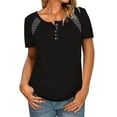 thumbnail image 1 of Camiseta de manga corta para mujer Camisetas casuales con estampado de rayas y cuello en O Abanopi Camiseta mujer, 1 of 4