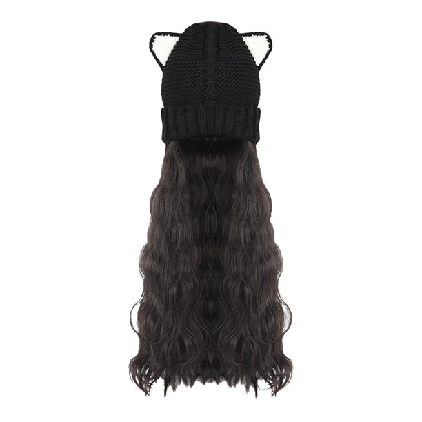 Jumpingount Sombrero de peluca de fibra de alta temperatura para mujer, y Adorable reemplazo decorativo para invierno y otoño, extensión Cuidado del cabello Negro