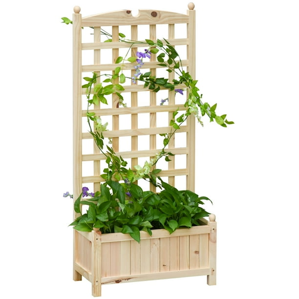 Outsunny Raised Bed with Trellis Standing Lattice Panels for Plants