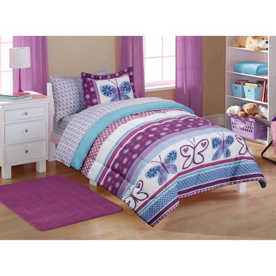 Mainstays Kids' Purple Butterfly Coordinated Bed in a Bag 
