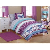 Mainstays Kids Purple Butterfly Coordinated Bed in a Bag, 1 Each