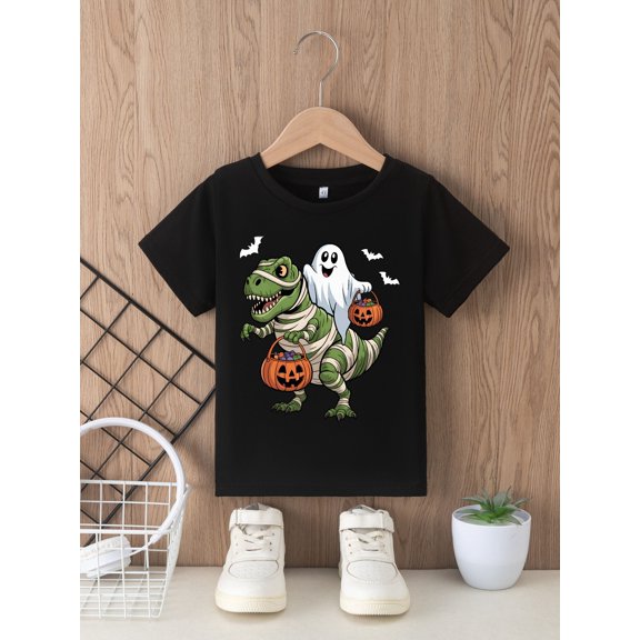 Halloween Boys T-Shirt Halloween Dinosaur Ghost Pumpkin Print 100% Cotton Short Sleeve Tees Gift For Kids
