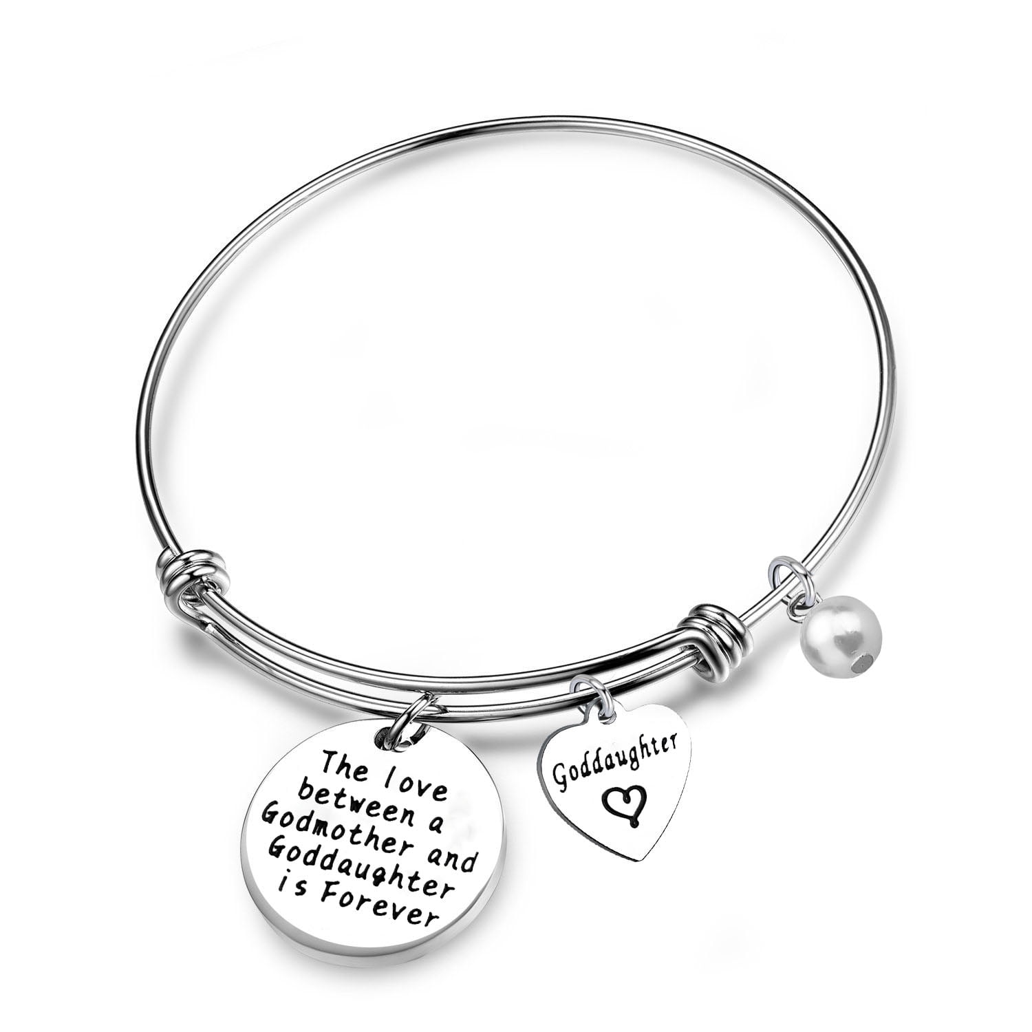 The Love Between a Godmother and Goddaughter is Forever Expandable Silver Charm Bracelet Gift 
