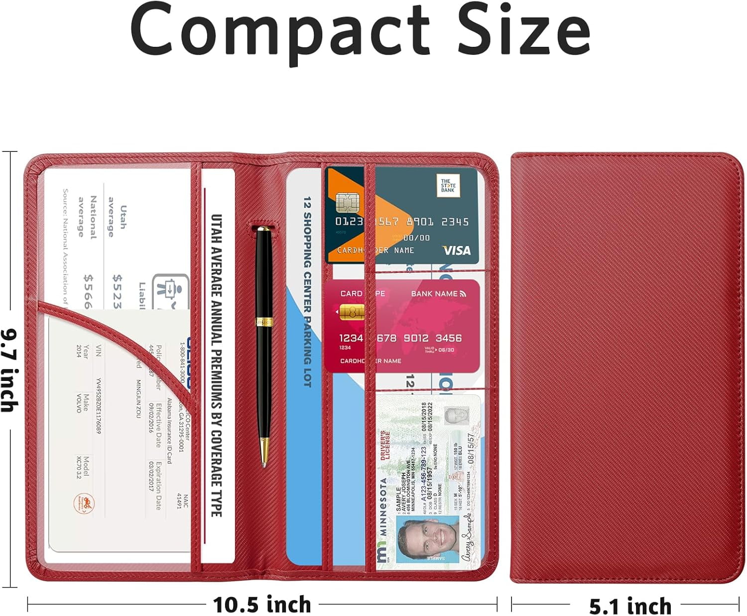 CoBak Car Registration and Insurance Holder - Vehicle Glove Box Car Organizer, Auto Truck Comparment Accessories Case with Magnetic Closure for Essential Document, Driver License, Cards