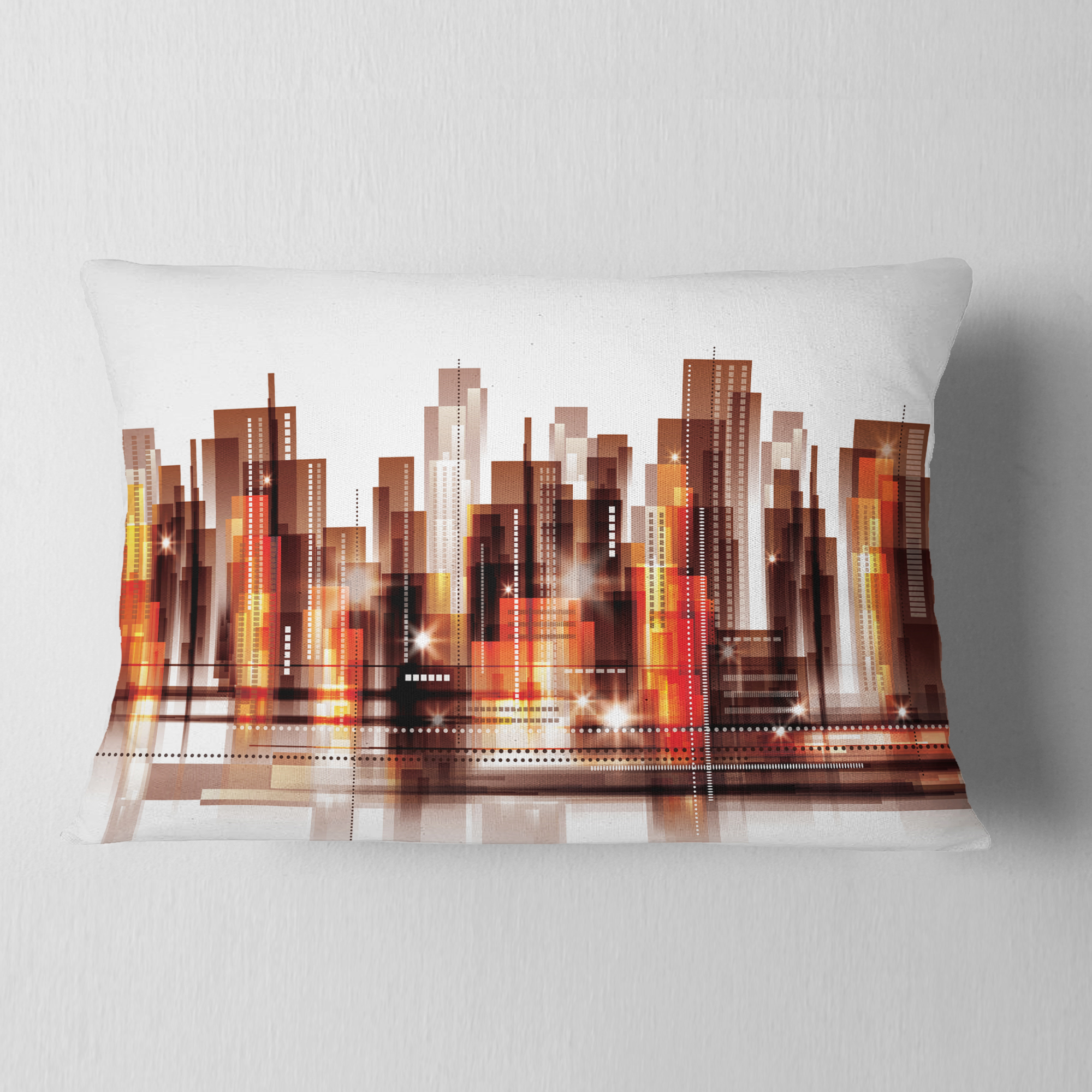 Designart Brown City Skyline - Cityscape Throw Pillow - 12x20