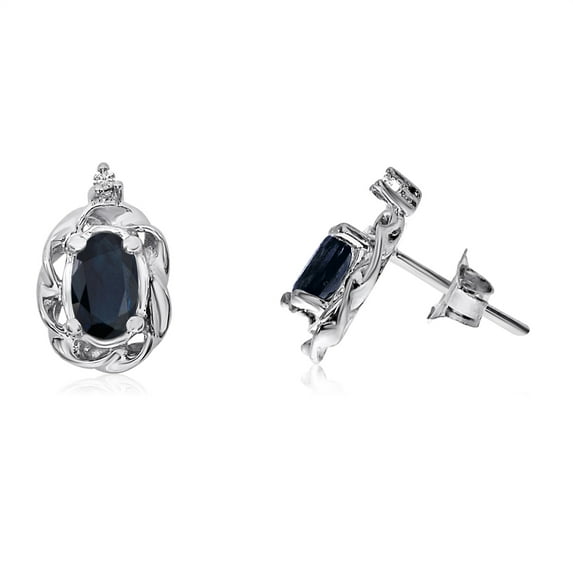 14k White Gold Sapphire Scroll Diamond Earrings
