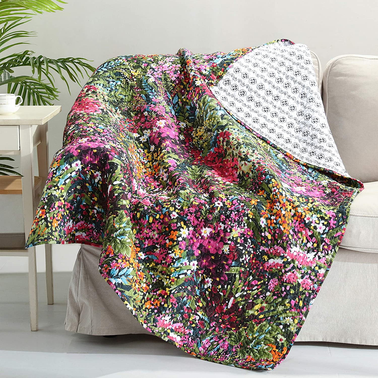 Levtex - Basel - Quilted Throw - 50x60in. - Multicolor Floral ...