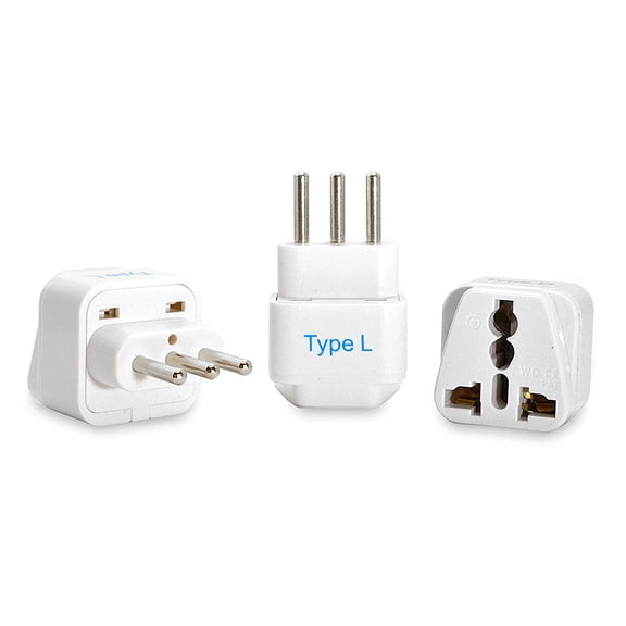 Ceptics Grounded Universal Plug Adapter for Italy (Type L) - 3 Pack